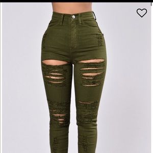 Roll Out Jeans - Olive high waisted jeans